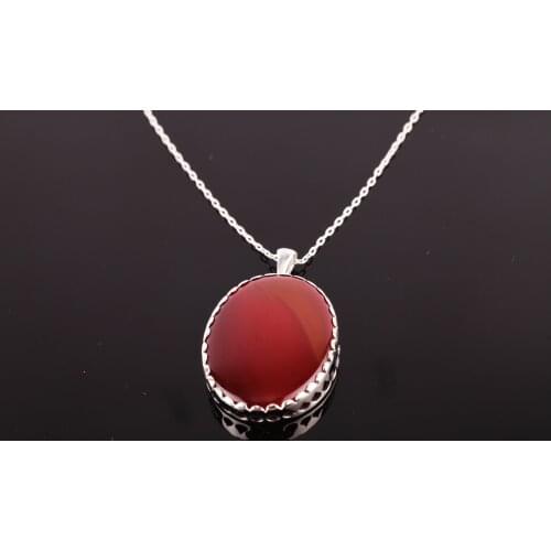 UM US JEWELRY Yemen Agate Gemstone 925 Sterling Silver Necklace
