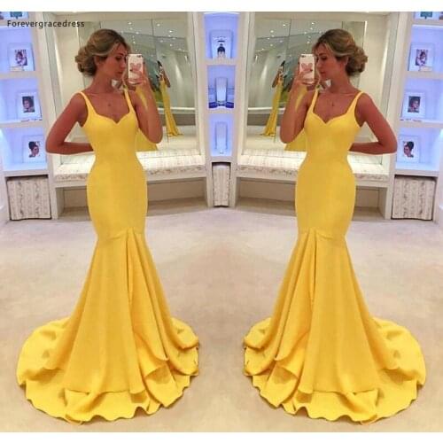 Yellow Long Evening Dress Mermaid Sleeveless Simple Formal Party Gown Custom Made Plus Size