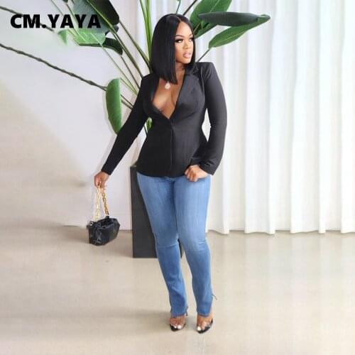 CM.YAYA Women Blazer Solid Full Sleeve Notched Collar Single Button Slim Blazers Office Lady Fashion Clothing Autumn 2021