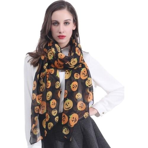 Halloween Pumpkin Print Womens Scarf Shawl Wrap Soft Lightweight