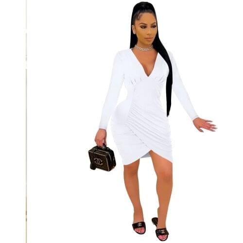 Women Pure Midi Dress Solid Long Sleeve Stacked Bodycon Sexy Party Elegant 2021 Autumn Winter Club Outfits