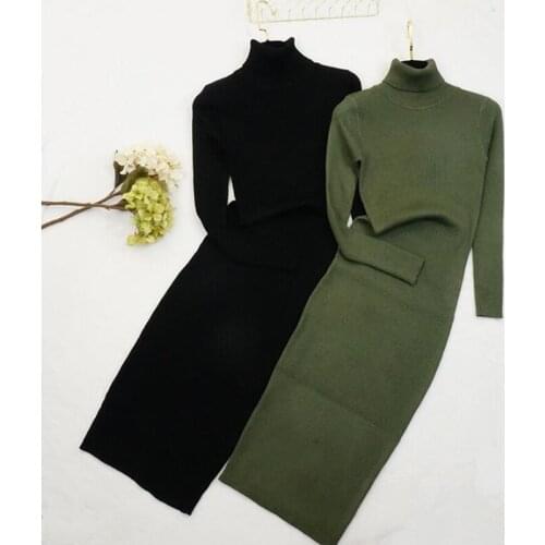 Women Dress 2019 Autumn Winter Turtleneck Knitted Dress Long sleeve Slim Ladies bodycon Bottoming Sweater Dresses Vestidos