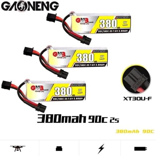 1-10PCS Gaoneng GNB 2S HV Lipo battery 380mah 7.6V 90C/180C with XT30 Plug for BETAFPV Beta75X 2S Beta65X 2S Whoop Drone