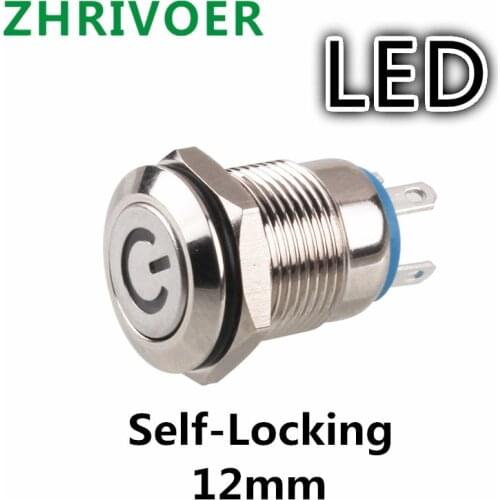 1pc 12mm Metal Push Button Switch Flat Head Power LOGO 3-220V Self-locking Latching Waterproof Car Auto Eng