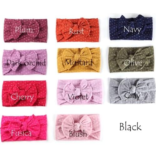 100 pcs/lot, Wholesale White Polka Dot Nylon Bow Headwraps, Knot Bow nylon turban headbands, Kids Girls Hair Accessories