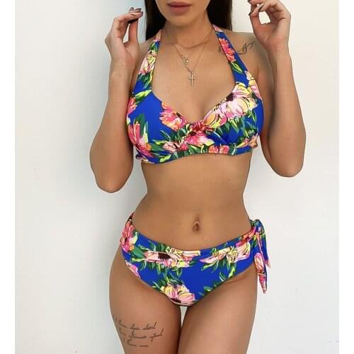 2021 Summer Swimsuit Sexy Bikini Set High Waist Split Print Ladies Swimming Suit 2 Piece Outfits Floral Swimwear