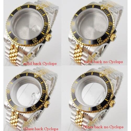 40mm gold plated case jubilee bracelet men stainless steel case fit NH35 NH36 automatic movement sapphire crystal