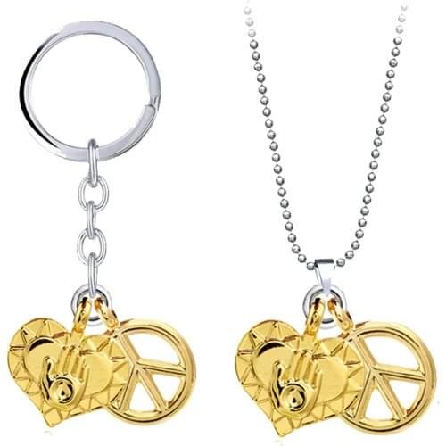 Anime JOJOS BIZARRE ADVENTURE Necklace Keychain Gold QUEEN Higashikata Josuke Hollow Heart Key Chain Pendant Men Jewelry