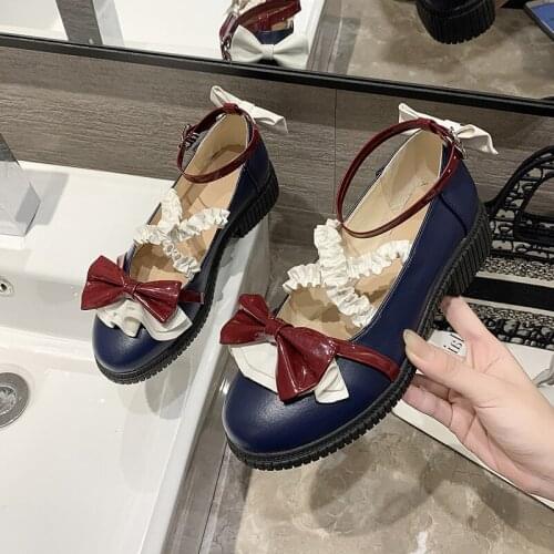 Anime Cosplay Lolita Shoes College Student Harujuku Sweet Girls Female Kawaii Tea Party Japanese Cute Bowknot Sling Back Buckle