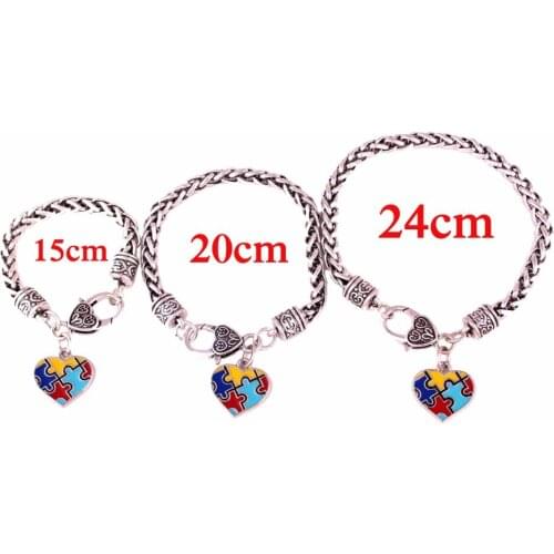 Autism Awareness 15cm20cm24cm Heart puzzle Piece Charm Lobster Claw Bracelets