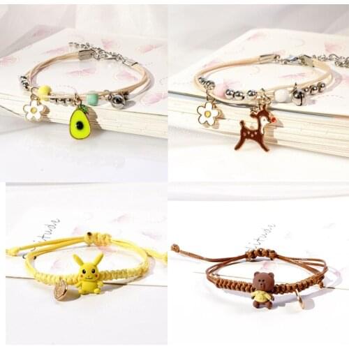 Animal Daisy Bracelets for Girls Kids Totoro Deer Unicorn Little Pig Bear Avocado Rabbit Charm Bracelet Femme Birthday Gift