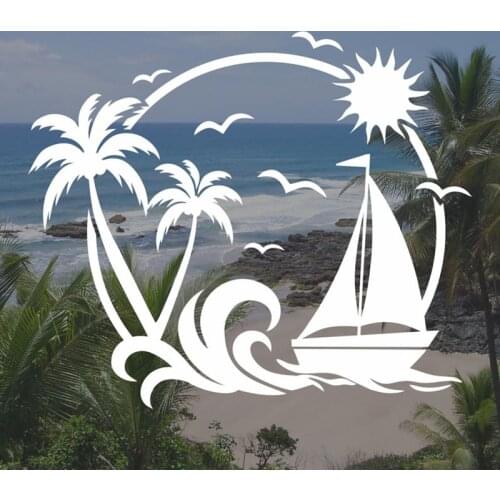 Black/Sliver Palm Beach Sailboat Car Sticker Small/Big Size Removable Waterproof Window Body Decal CL841
