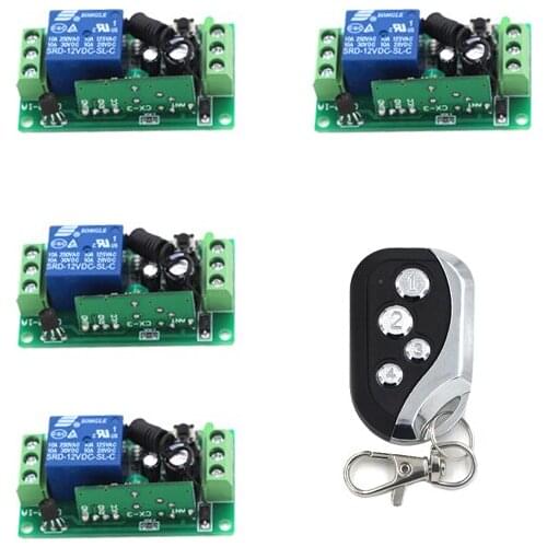 DC 9V 12V 24V RF Remote Control Switch 10A Relay Receiver 4CH Metal Transmitter + 4pcs 1CH Remote Switching 315Mhz/433Mhz