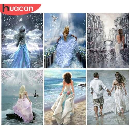 HUACAN 5d Diamond Painting Portrait Mosaic Seaside Full Square/Round Diamond Embroidery Woman DIY Art Home Decor
