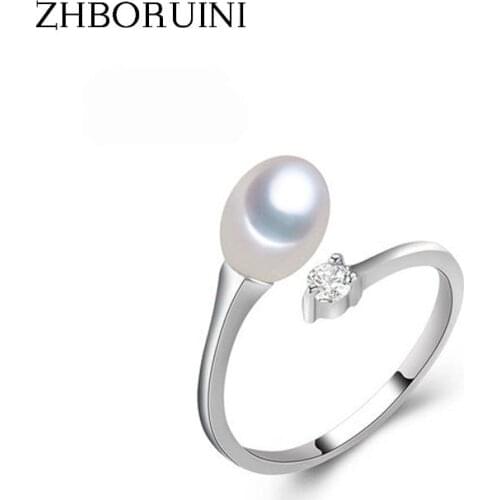 ZHBORUINI 2019 Fashion Pearl Ring Jewelry Of Silver Water Drop Ring Freshwater Pearl Rings 925 Sterling Silver Rings For Women