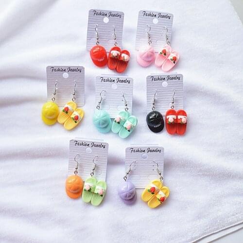 Summer Cool Slippers Funny Asymmetrical Drop Earrings for Women Creative Cute Love Hat Dangle Earring Party Simple Jewelry Gift
