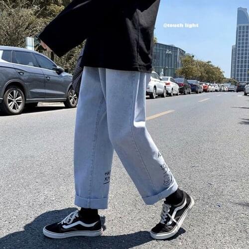 2021 New Boyfriends Jeans mens straight pants, loose pants versatile ruffian handsome sagging wide leg pants streetwear