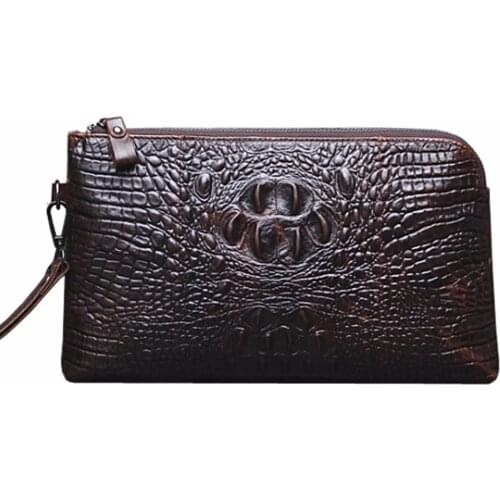 Mens Vintage Fashion Business Crocodile Grain Pattern Clutch Bag Luxury Hand Bag Wallet Phone Wrist Bags Handbags