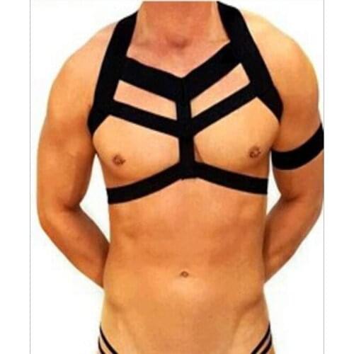 Men Sexy Lingerie Elastic Straps Tank Tops Show Muscle Chest Bandage Tops Nightclub Performance Clubwear Exotic Bondage Wear