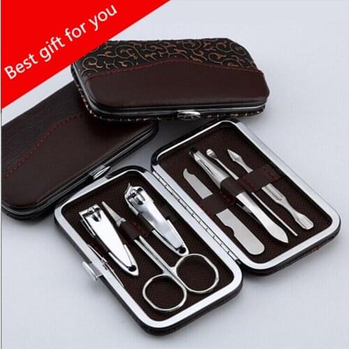 Stone Pattern Case+7 in 1 pcs Nail Clipper Kit Nail Care Set Pedicure Scissor Tweezer Knife Ear pick Utility Manicure Set Tools