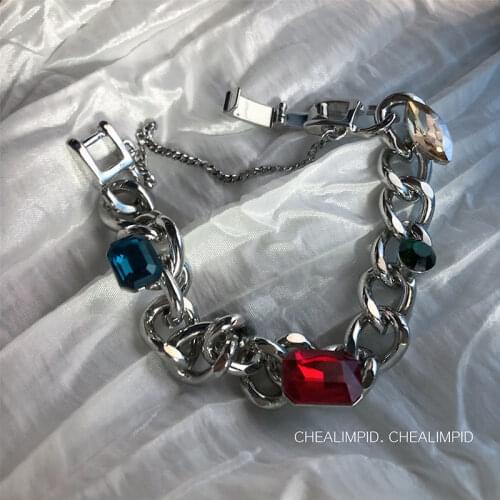 2021 New Fashion Trend Hip Hop Rhinestone Bracelet Red Blue Rhinestone Cool Hip-hop Bracelet for Man Jewelry Wholesale