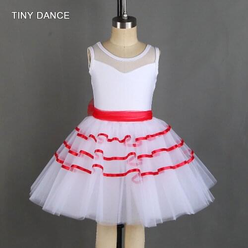 New Arrival of Kids Ballet Dance Tutu with Red Ribbon Puffy Tutu Skirts Girls Ballerina Dress Performance Dance Costume 21211