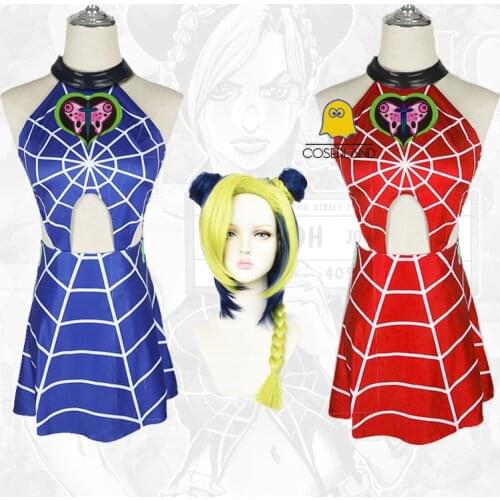 Jolyne Cujoh Kujo Cosplay Costume Wig Halloween Sexy Costume for Women Jojo Bizarre Adventure 6 Stone Ocean Blue Red Anime Dress