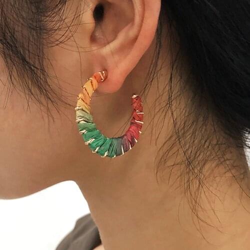 PHYANIC 2020 New Design Raffia Gradient Hoops Earrings For Women Statement Fashion Wedding Party Earrings Jewelry Gifts