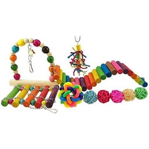 Parrot bite toy Toy bird Suit Plank swing bell ball vine bal 10Set 337g