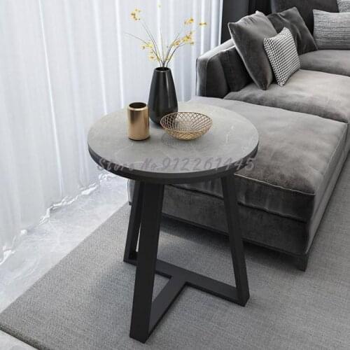 Nordic Simple Rock Board Round Table Small Tea Table Light Luxury Modern Corner Sofa Side Cabinet Living Room Mini