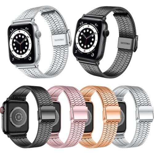 Stainless Steel Band for Apple Watch Series 40MM 42MM 44MM 38 MM Luxury Watch Band for iWatch 6 5 4 3 2 1 Folding Clasp Strap