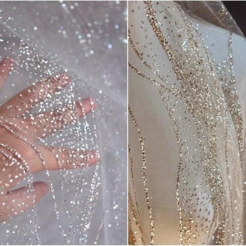 Sequined Mesh Tulle Fabric Wave Ironing Diamonds DIY Patchwork Background Decor Skirt Gown Wedding Dress Designer Fabric