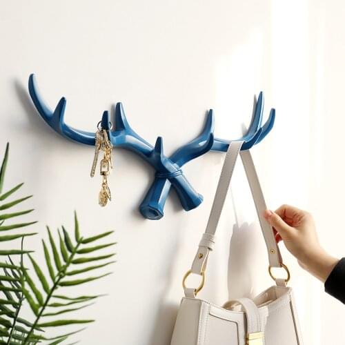 Resin Deer Horn Hook hanger Wall For Keys Holder Hat Coat Home wall decorative clothes Hanger Hooks towel Housewarming Gift