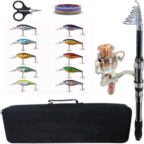 Spinning Fishing Rod Combo tools Kit Telescopic carbon Fishing Rod Reel Set with hard Lures for fishing