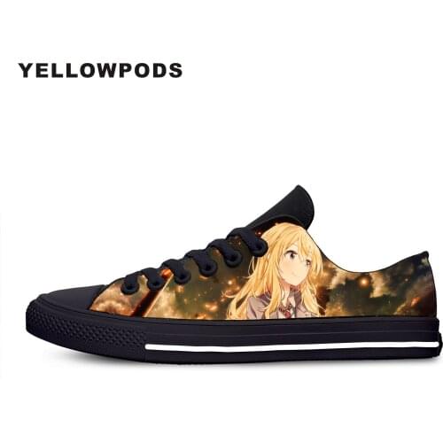 Flats Classic Canvas Shoes Your Lie In April Youth Anime Hot Low Top Women Woman Black Flats 3D Print Casual Fashion Shoes