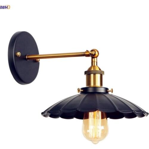 IWHD Black Antique Vintage Wall Lamp Beside Bedroom Living Room Loft Industrial Wall Light Fixtures Edison Sconce Luminaire LED