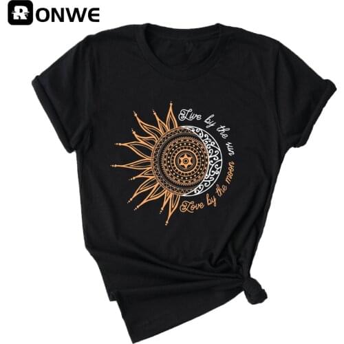 Live By The Sun Love By The Moon Women Funny Print T-shirt Summer Black Fashion Tops Tee Girl 90S Harajuku Clothes,Drop Ship