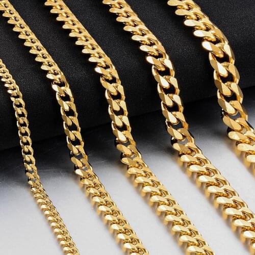 Ladies Stainless Steel Cuban Chain Gold Fashion Hip Hop Necklace Jewelry