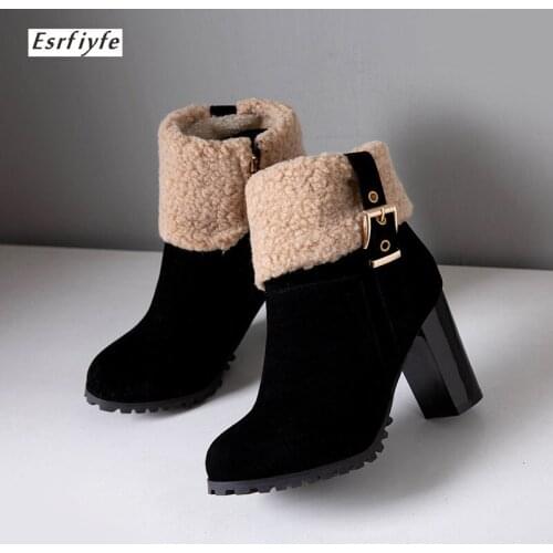ESRFIYFE 2020 New Women Boots Flock Ankle Boots Winter Women Boots Ladies Party Western Stretch Fabric Boots Plus Size 33-50