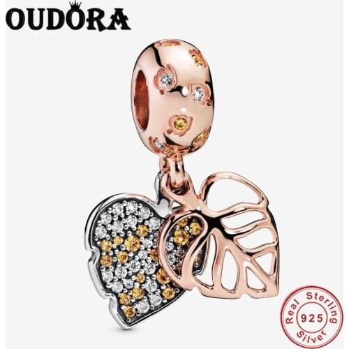Fit Original Pandora Charm Bracelet 925 Sterling Silver Sparkling Leaves Dangle Charm Pendant Women DIY Fashion Jewelry Berloque
