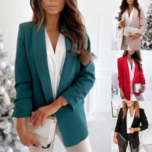 Office Lady Blazer Solid Color Fake Flap Pockets Autumn Winter Long Sleeve Lapel No Button Cardigan Blazer for Daily Wear