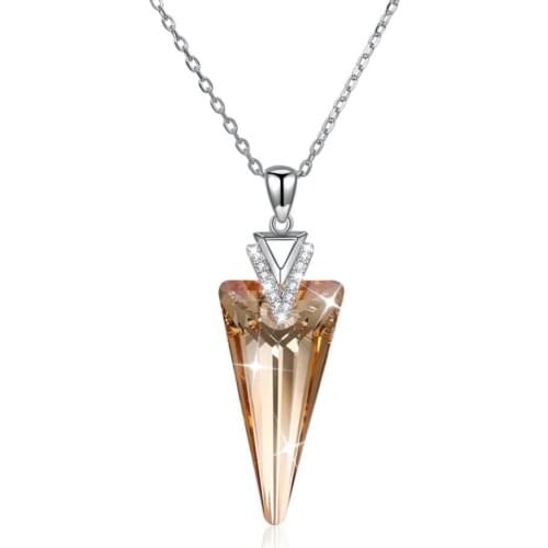 Romantic Sterling Silver 925 Necklaces Women Triangle Cone Crystals Pendant for Fine Lady Party Sweater Necklace