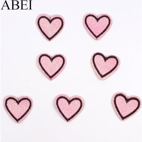 10pcs Glitter Pink Heart Patch Cartoon Love Stickers Sew On Clothes Patches DIY Garments Shoes Bags Hats Fabric Appliques