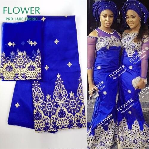 2020 African George Lace Fabric With Blouse Indian Royal Blue Lace Fabric With Blouse For Nigeria Wedding Dress Silk Lace Fabric