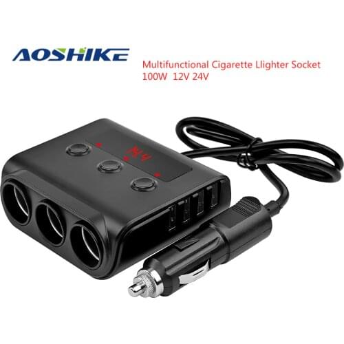 AOSHIKE Universal 3 Ways Car Auto Cigarette Lighter Socket Splitter Power Adapter 100W 5V 3.6A Four USB Car Charger with LED