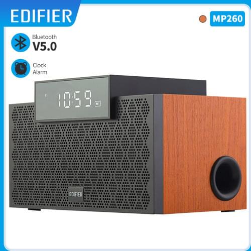 EDIFIER MP260 Bluetooth Speaker Bluetooth 5.0 Alarm Clock multiple functions wooden Portable speakers 2.1 acoustic structure