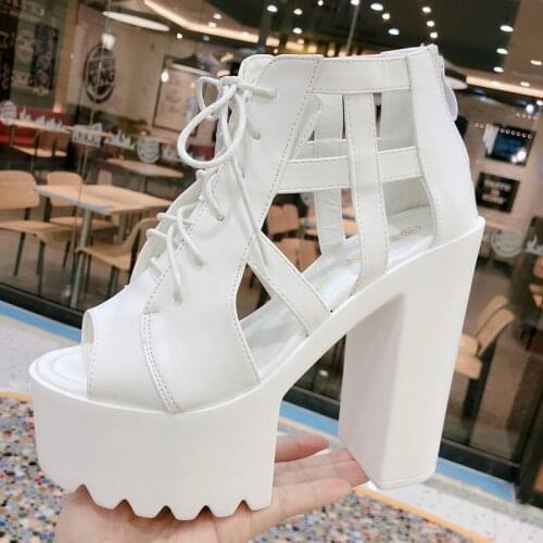 2020 new womens shoes fashion sexy super high with stage fish mouth sandals 15 cm white high heels