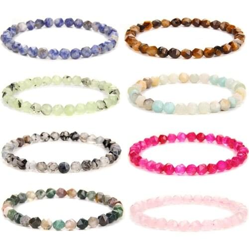 Fashion 6mm Beads Bracelet Women Faceted Natural Stone Tiger Eye Agates Bracelets Yoga Healing Quartz Bracelet Men Jewelry Gift