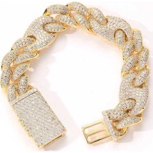 Iced Out Bracelet for Men Luxury 20MM Miami Cuba Chains Micro Pave Zircon Bracelets Fashion Hip Hop Rock Jewelry