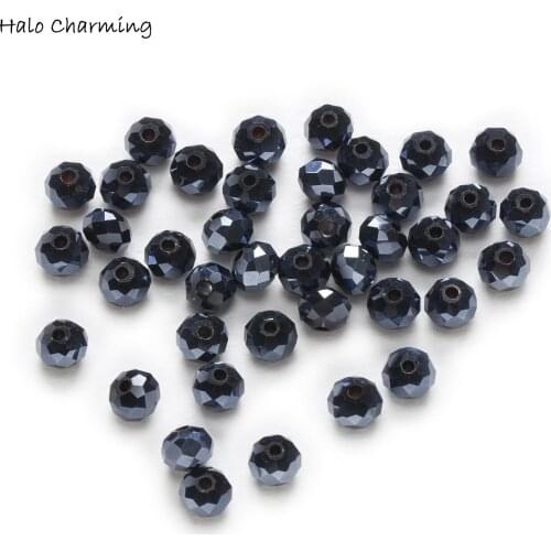 50 Piece Plating Black Crystal Glass Rondelle Quartz Faceted Beads DIY Jewelry Findings 4-8mm